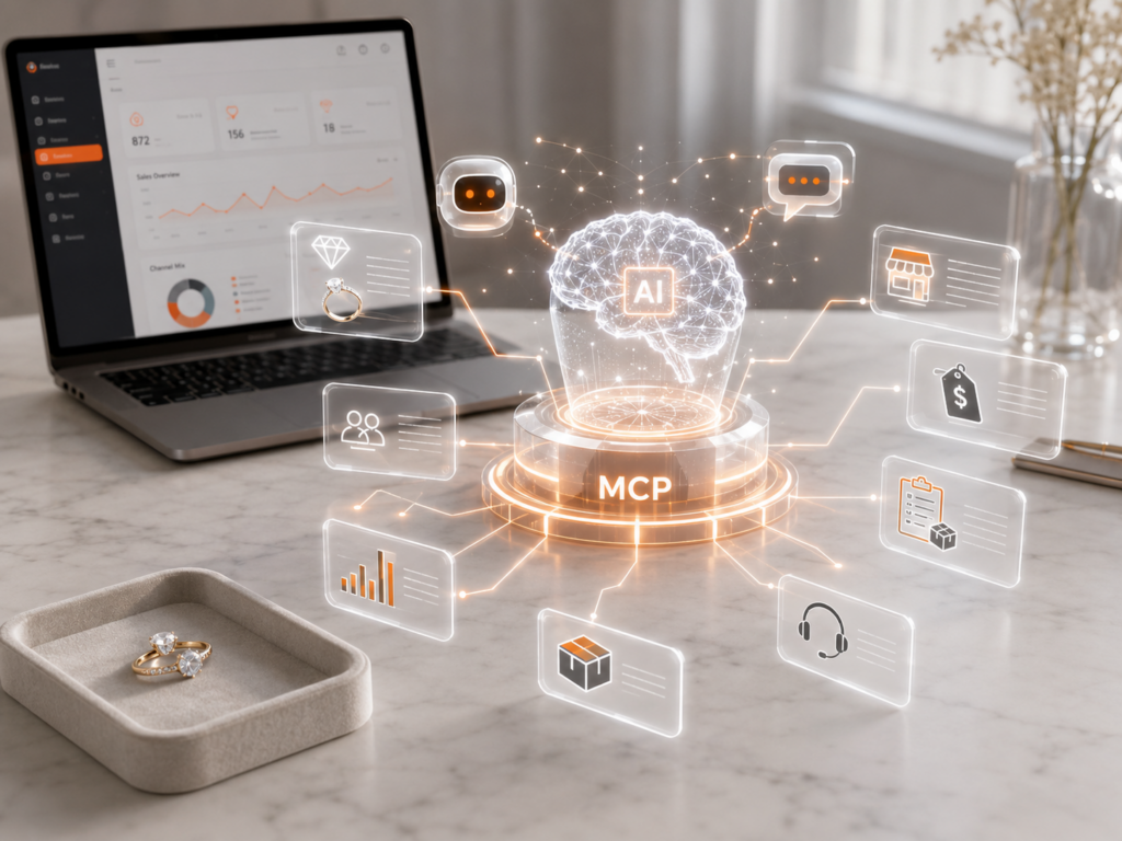 Valigara MCP connects AI agents with jewelry eCommerce automation, product content, pricing, orders, analytics, support, and multichannel operations.